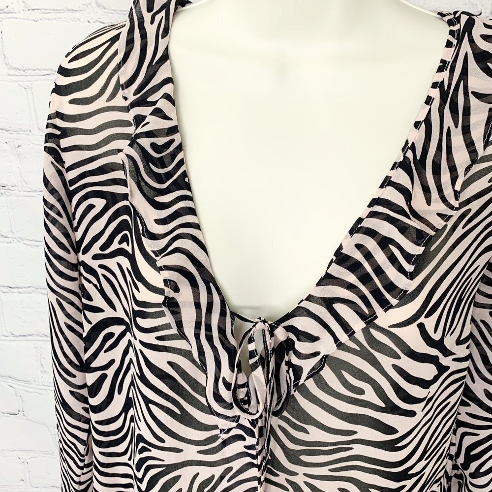 VICTORIA'S SECRET PINK & BLACK ZEBRA SHEER RUFFLE NIGHTIE/TOP - SMALL! - Picture 2 of 9